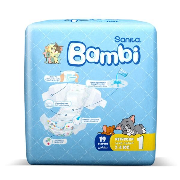 Sanita Bambi – Baby Diapers Regular Pack, Size 1, Newborn 2-4 KG, 19 Count