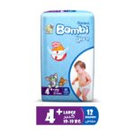 Sanita Bambi – Baby Diapers Regular Pack Size 4+, Large plus, 10-18 KG, 12 Count
