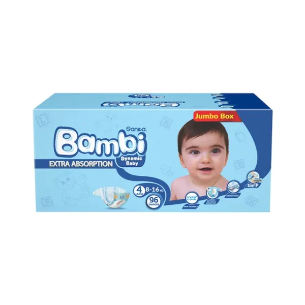 Sanita Bambi – Baby Diapers Jumbo Box Size 4, Large, 8-16 KG, 96 Count