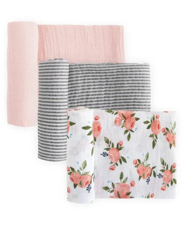 Little Unicorn Cotton Muslin Swaddle 3 Pack Watercolor Roses 2