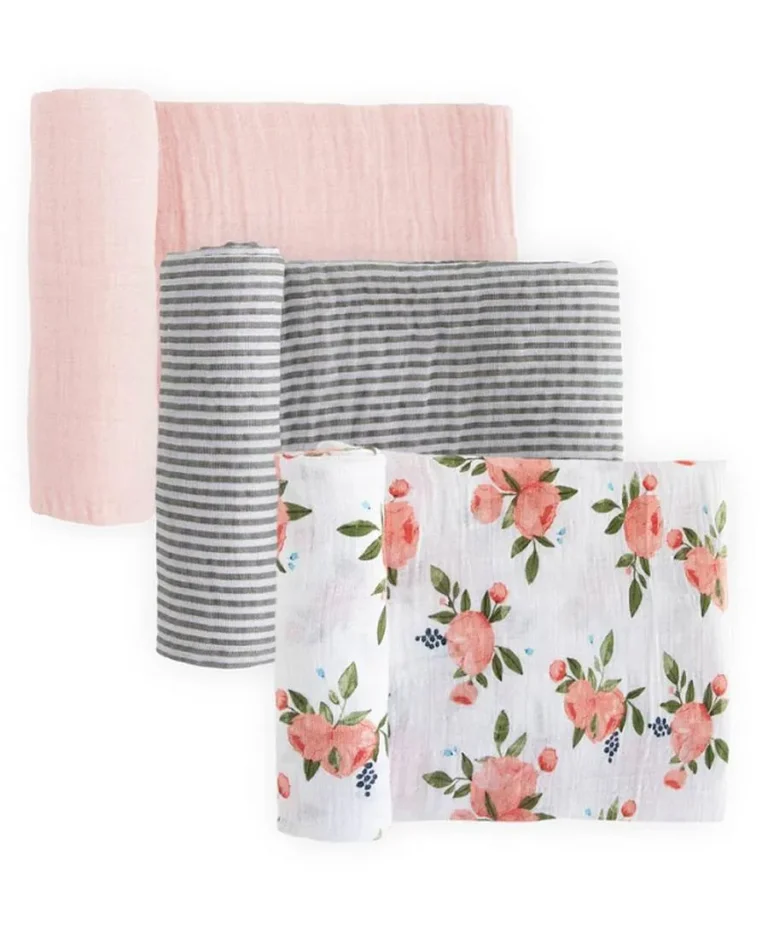Little Unicorn Cotton Muslin Swaddle 3 Pack Watercolor Roses 2