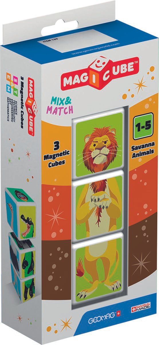 Geomag - Magicube Mix & Match Savanna Animals STEM Toy 3 Pcs