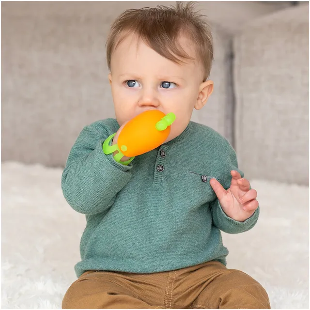 Infantino - Handy Dandy Teething Mitt, Carrot Silicone