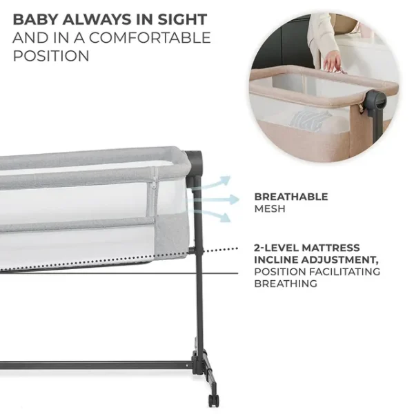 Kinderkraft – 2-in-1 Neste Up 2 Bedside Crib – Light Grey