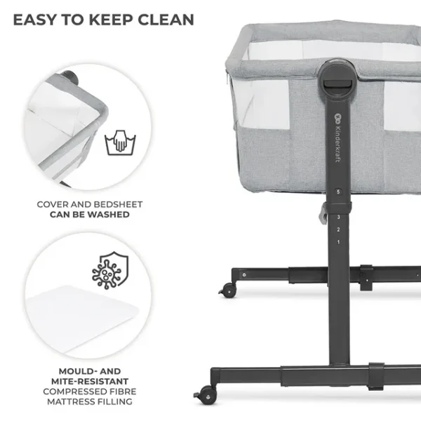 Kinderkraft – 2-in-1 Neste Up 2 Bedside Crib – Light Grey