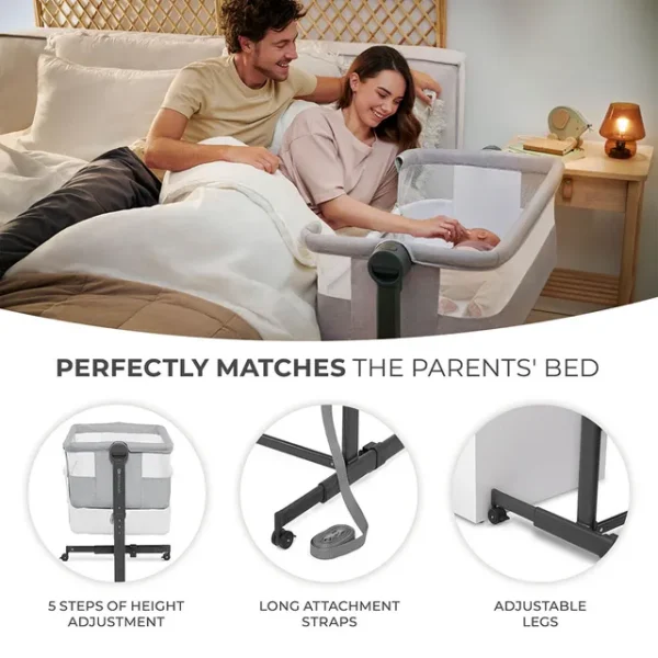 Kinderkraft – 2-in-1 Neste Up 2 Bedside Crib – Light Grey