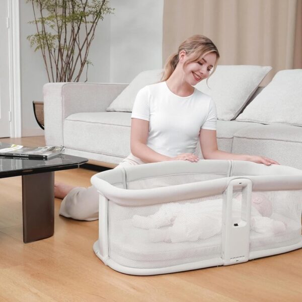 Mastela – Baby Bassinet With Adjustable Height Canopy And Rolling Wheels – White