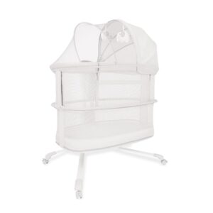 Mastela – Baby Bassinet With Adjustable Height Canopy And Rolling Wheels – White
