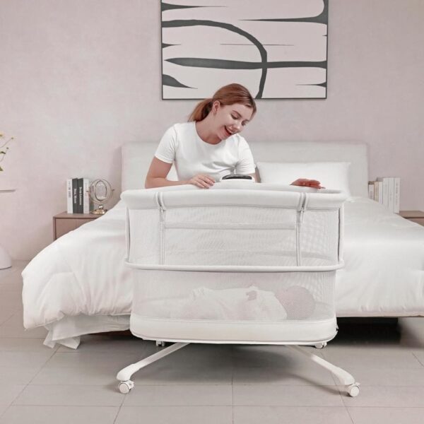 Mastela – Baby Bassinet With Adjustable Height Canopy And Rolling Wheels – White