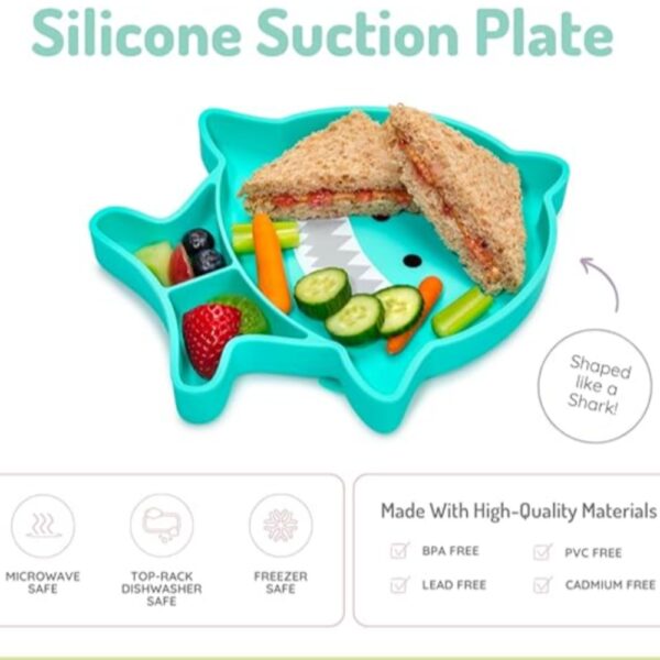 Melii Divided Silicone Suction Plate Turquoise Shark
