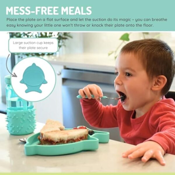 Melii Divided Silicone Suction Plate Turquoise Shark