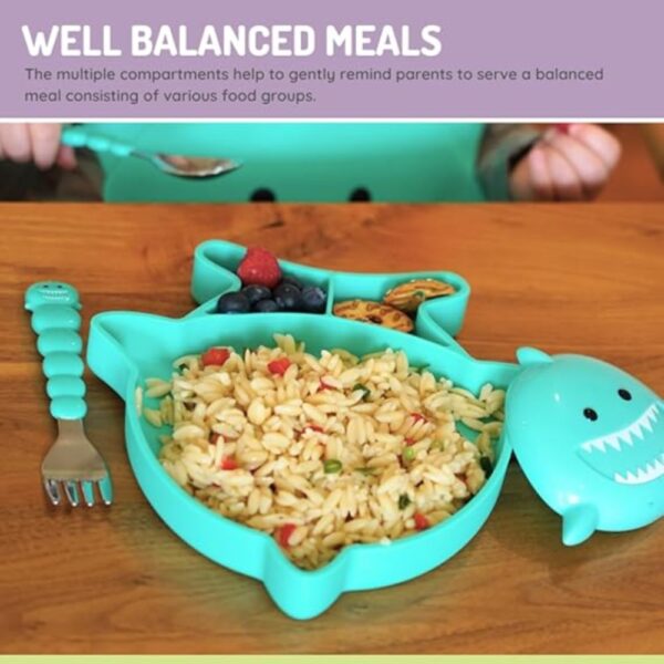 Melii Divided Silicone Suction Plate Turquoise Shark