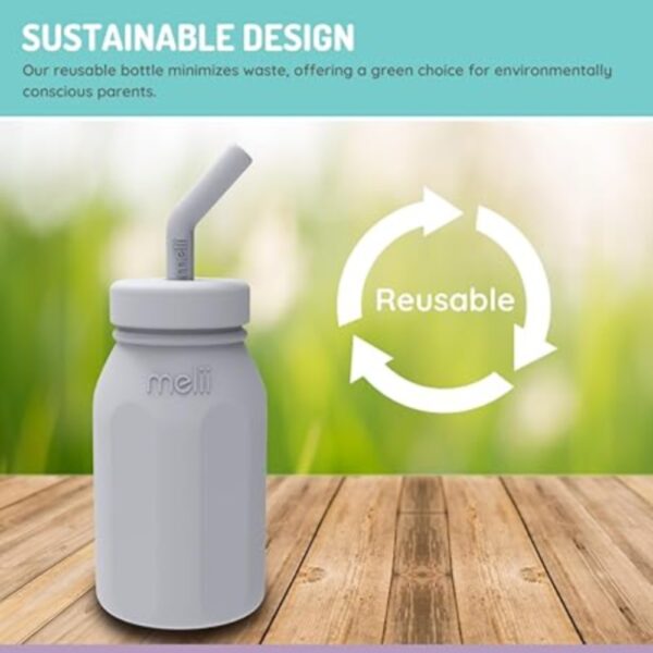 Melii Silicone Water Bottle with Straw 230 ml Grey