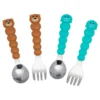 Melii Spoons & Forks Set – Brown Bear & Turquoise Shark (4 Pcs)