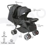 Moon – Magnum Tandem Easy Fold Twin Travel Stroller – Black