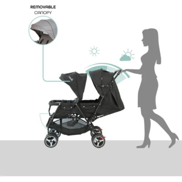 Moon – Magnum Tandem Easy Fold Twin Travel Stroller – Black