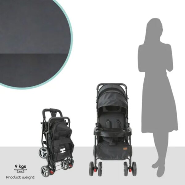 Moon – Magnum Tandem Easy Fold Twin Travel Stroller – Black