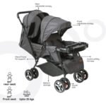 Moon – Magnum Tandem Easy Fold Twin Travel Stroller – Black + Grey dots