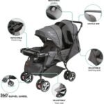 Moon – Magnum Tandem Easy Fold Twin Travel Stroller – Black + Grey dots