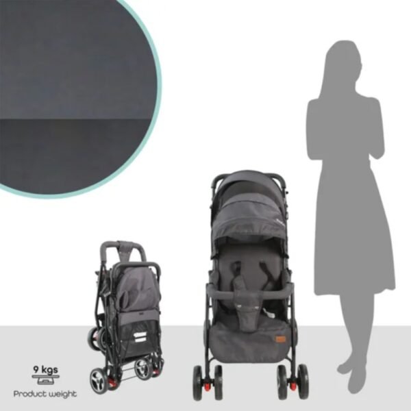 Moon – Magnum Tandem Easy Fold Twin Travel Stroller – Black + Grey dots
