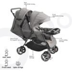 Moon – Magnum Tandem Easy Fold Twin Travel Stroller – Mid Grey