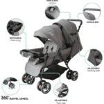 Moon – Magnum Tandem Easy Fold Twin Travel Stroller – Mid Grey
