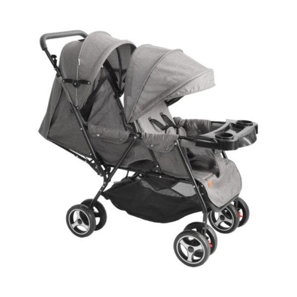 Moon – Magnum Tandem Easy Fold Twin Travel Stroller – Mid Grey