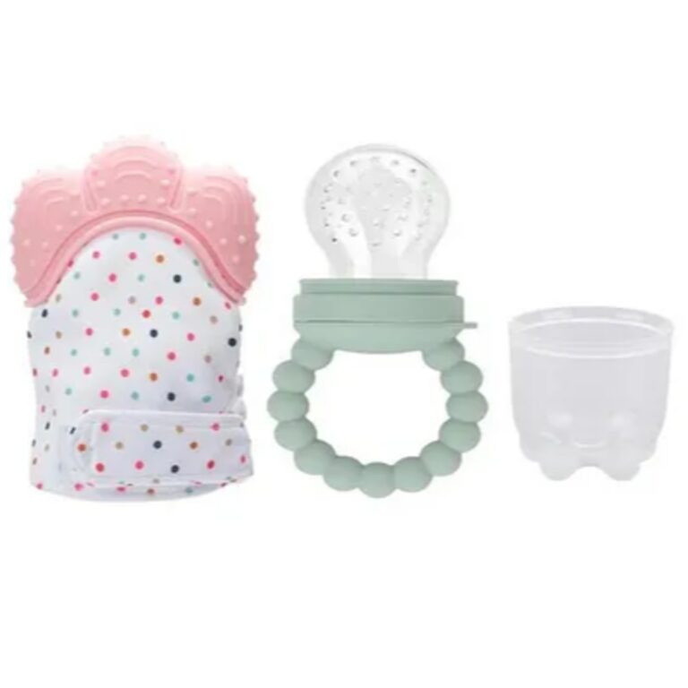 Pikkaboo Chew & Feed Teether with Fruit Pacifier Duo – Pink