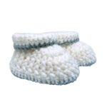 Pikkaboo – Cuddles and Snuggles Crochet Baby Booties – White & Thick Grey (3-6 Months)
