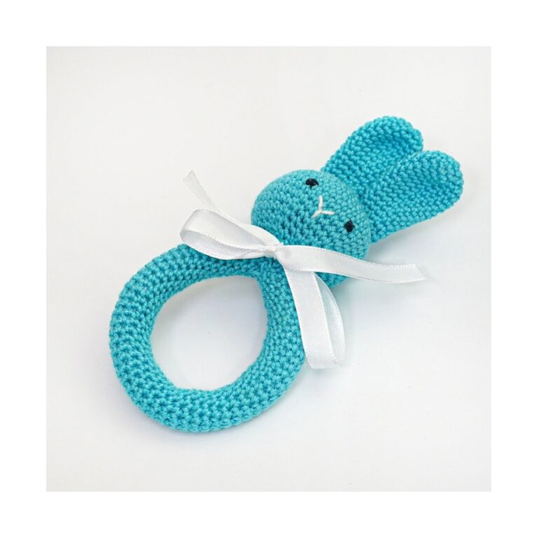Pikkaboo - Handmade Crocheted Bunny Teether- Blue