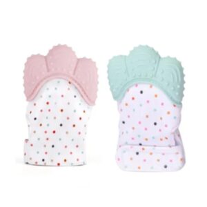 Pikkaboo – Organic 2-in-1 Nonslip Baby Mitten Teether & Pacifier – Pink/Mint