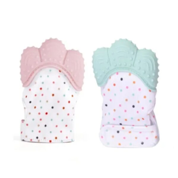 Pikkaboo – Organic 2-in-1 Nonslip Baby Mitten Teether & Pacifier – Pink/Mint