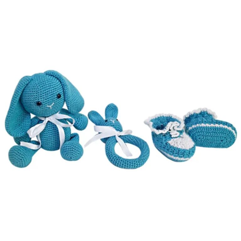 Pikkaboo - Snuggle And Play Soft Crocheted Bunny Set - Blue And White