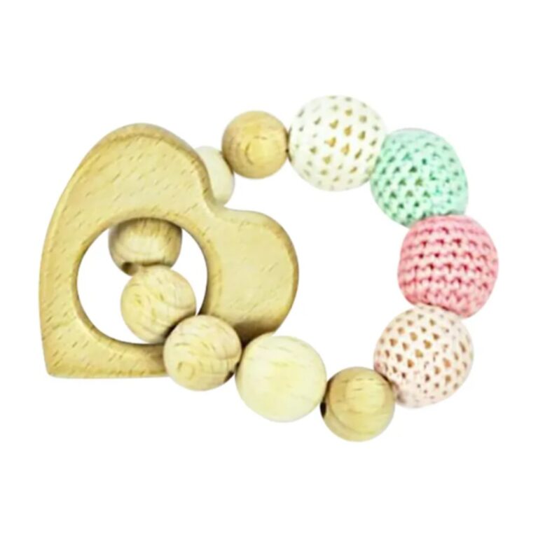 Pikkaboo - Snuggle & Play Handmade Crochet Teether With Wooden Heart Braclet