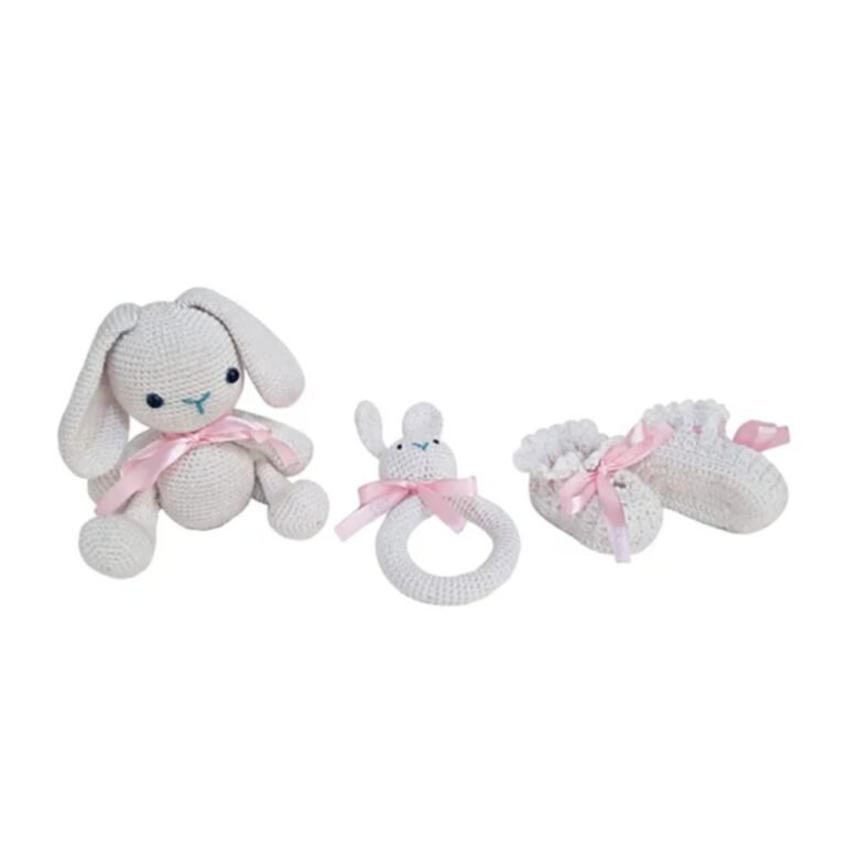 Pikkaboo - Snuggle and Play Soft Crocheted Bunny Set - White and Pink