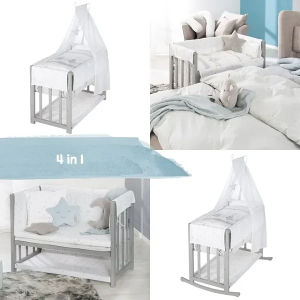 Roba – 4-in-1 Wooden Bedside Crib Set – 45 X 90 Cm – Star Magic Taupe