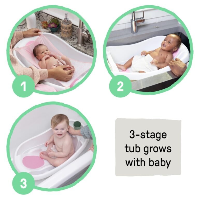 Summer by Ingenuity Comfy Clean Deluxe Baby Bath Tub with Fabric Sling – Newborn to Toddler Bathtub (0–24 Months, Pink)