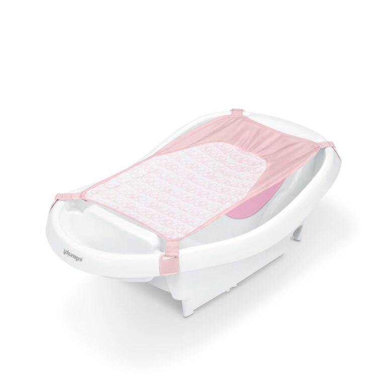 Summer by Ingenuity Comfy Clean Deluxe Baby Bath Tub with Fabric Sling – Newborn to Toddler Bathtub (0–24 Months, Pink)