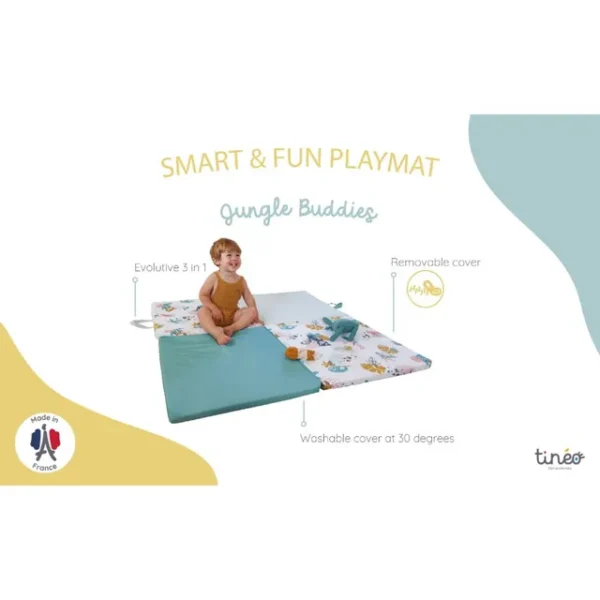 Tineo – 3-in-1 Smart & Fun Playmat, Jungle Buddies – 120 x 120 cm