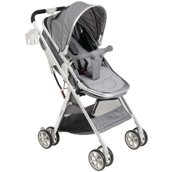 Uniqoo – 6 Premium Portable Pram W/ Diaper Bag – Grey