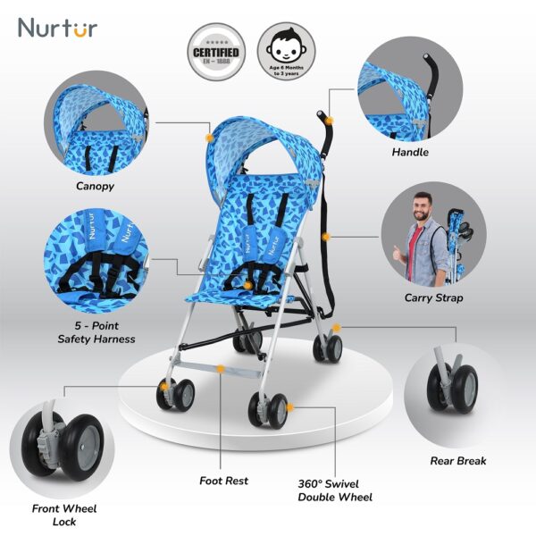 Nurtur – Rex Buggy Stroller Multicolor Lightweight Stroller with Compact Fold – Blue
