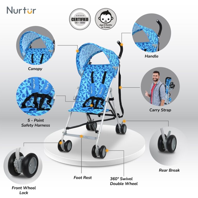 Nurtur - Rex Buggy Stroller Multicolor Lightweight Stroller with Compact Fold - Blue