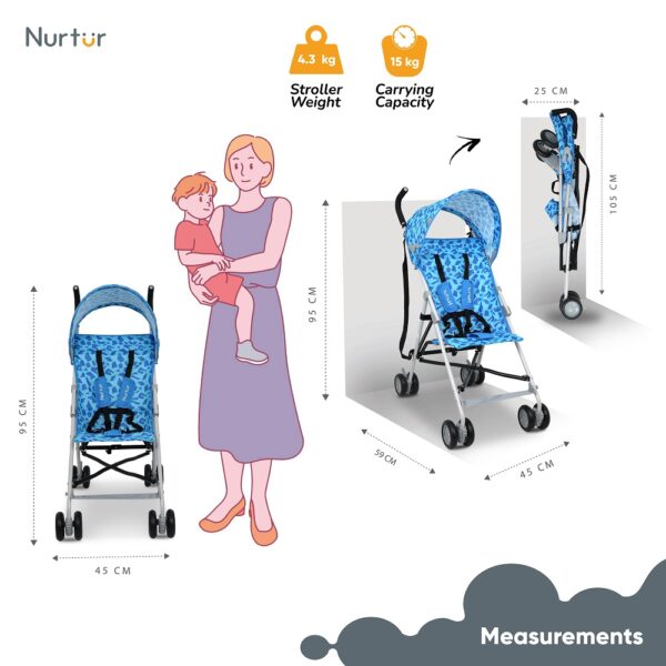 Nurtur – Rex Buggy Stroller Multicolor Lightweight Stroller with Compact Fold – Blue