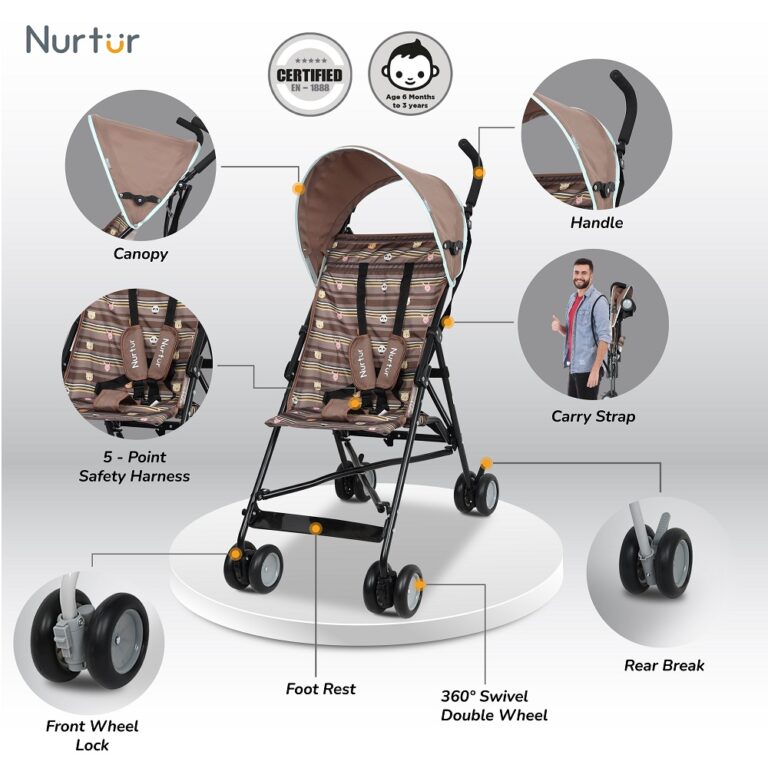 Nurtur - Rex Buggy Stroller, Multicolor Lightweight Stroller with Compact Fold - Brown