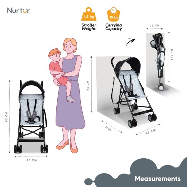 Nurtur Rex Buggy Stroller Multicolor Lightweight Stroller with Compact Fold – Light Blue