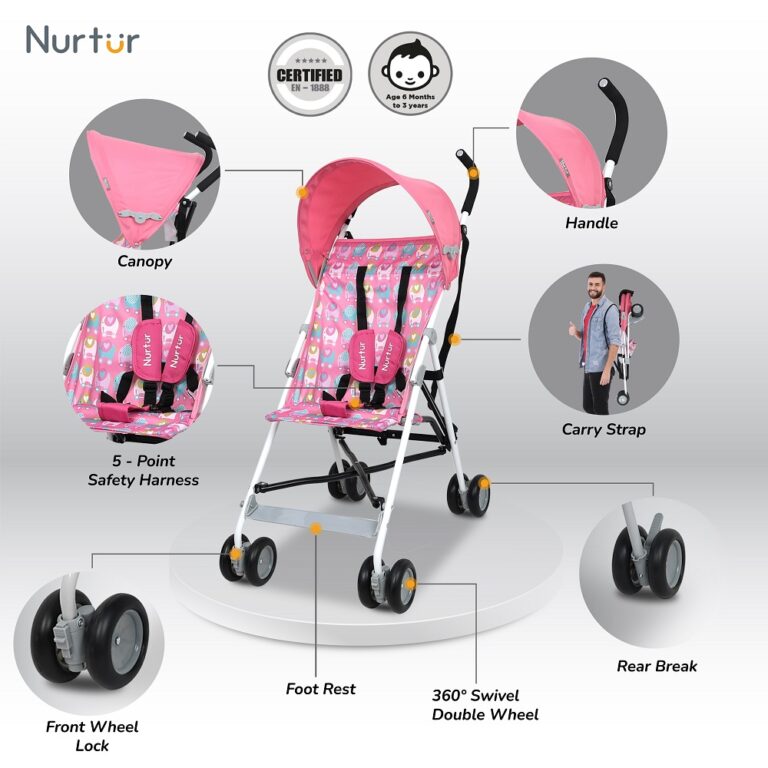 Nurtur - Rex Buggy Strolle Multicolor Lightweight Stroller with Compact Fold - Pink