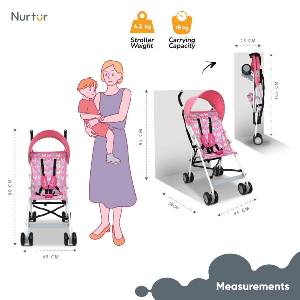 Nurtur – Rex Buggy Strolle Multicolor Lightweight Stroller with Compact Fold – Pink