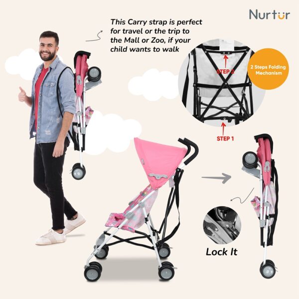 Nurtur – Rex Buggy Strolle Multicolor Lightweight Stroller with Compact Fold – Pink