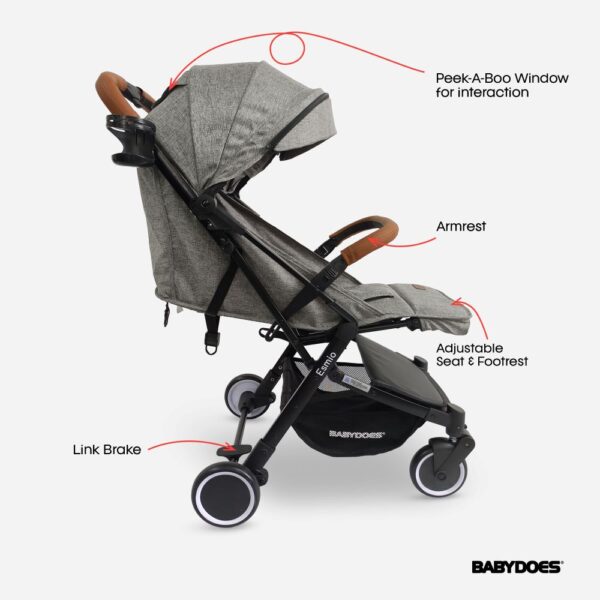 Babydoes – Esmio Travel Lite Shock Proof Baby Stroller (Up to 20 kg) – Grey