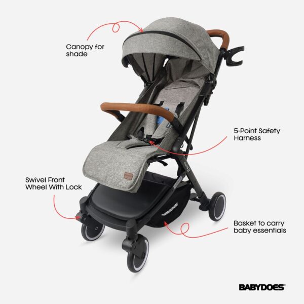 Babydoes – Esmio Travel Lite Shock Proof Baby Stroller (Up to 20 kg) – Grey